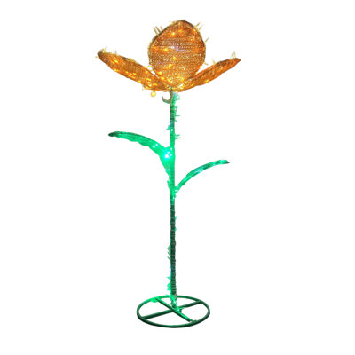 Décorations de pelouse à fleurs sauvages pour l'extérieur à DEL orange de 4 pi