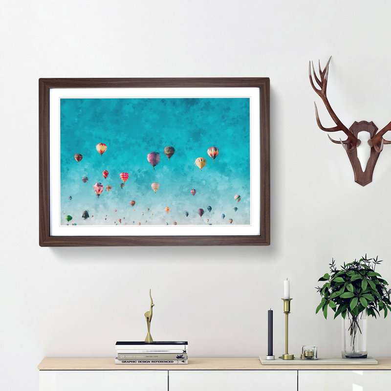 Going up in a Hot Air Balloon - Picture Frame Graphic Art Print on MDF, 33cm H x 45cm W x 2cm D, Walnut Framed