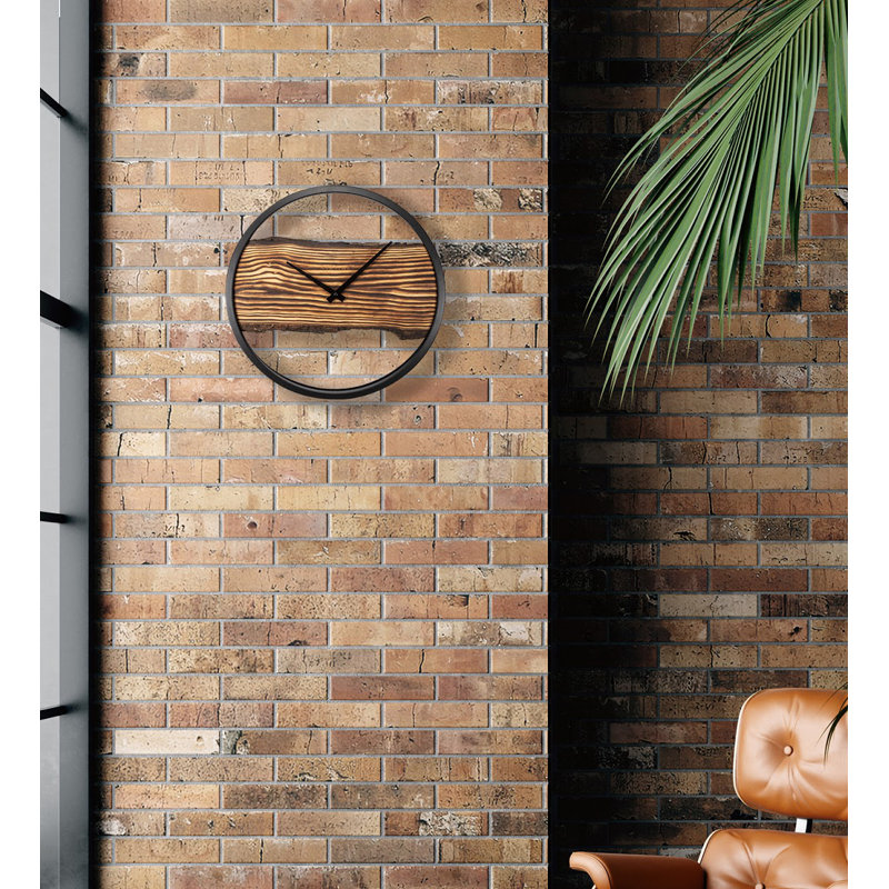 45 cm Black Metal and Wood Wall Clock