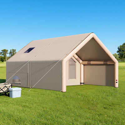 Inflatable Tent for Camping, Large Blow Up Tent 8-10 Person with Easy Setup Pump, Skylight, Stove Jack, Doors, Waterproof Oxford Outdoor Cabin, Ideal for Family, Emergency Shelter, Glamping