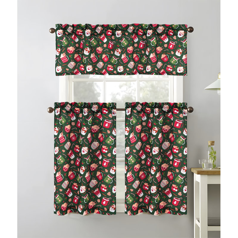 Keymiyah Hot Cocoa Christmas Holiday Kitchen Curtain