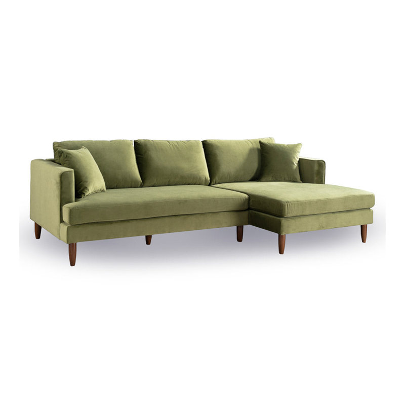 Canapé modulaire en velours en forme de L Blake, Velours vert olive, Orienté à droite
