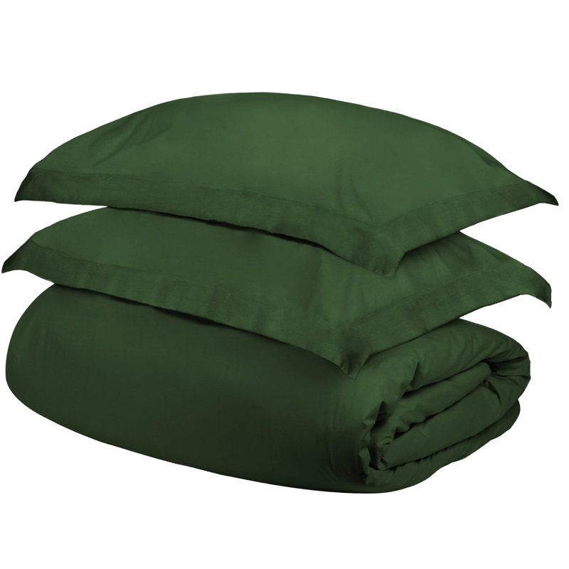 100% Cotton 300 TC Modern and Contemporary 3 Piece Duvet Cover Set, Hunter Green, King Duvet Cover + 2 King Pillowcases