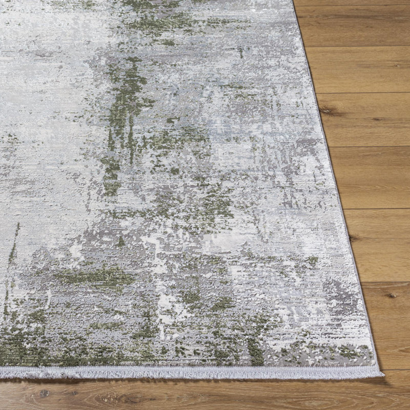 Tapis gris en viscose tissé à la machine Hilma, Rectangle 12 pi x 15 pi