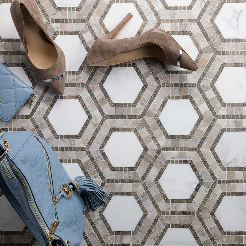 Nova 6" Hexagon Polished Marble Mosaic Tile, Andromeda