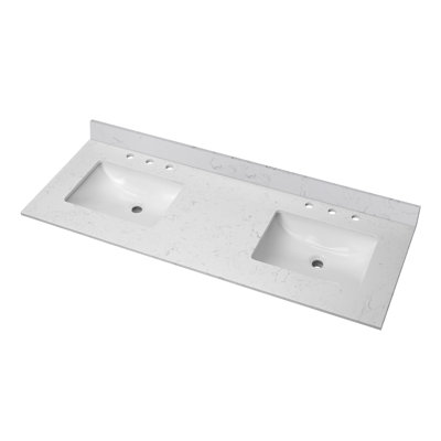 60 Inch Engineered Stone Vanity Top and 8 Inch Faucet Hole Spacing With Backsplash For Bathroom