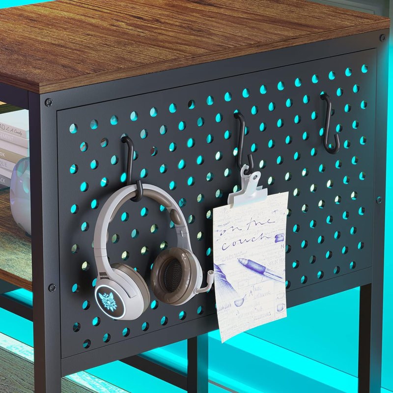 Larrie 59.01'' W Rectangle Computer Desk L-Shaped Computer Desk with Power Outlet and USB Ports, Rustic Brown
