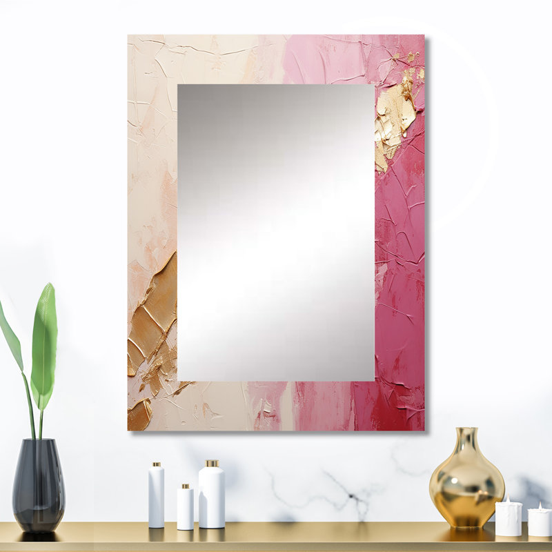 Pink Gold Minimalism Poteries I - Abstract Spirals Decorative Mirror, Pink Large Wall Mirror, Printed Metal Art, 32" x 24"