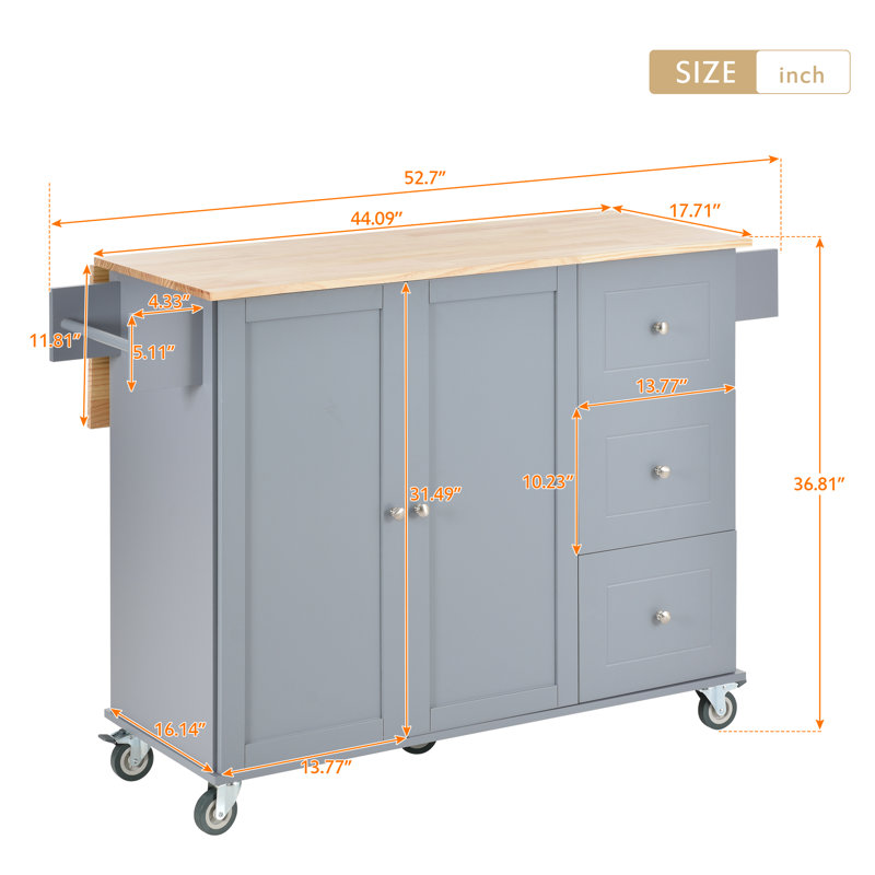 Chariot de cuisine roulant avec plateau en bois manufacturé Therald, Bleu gris