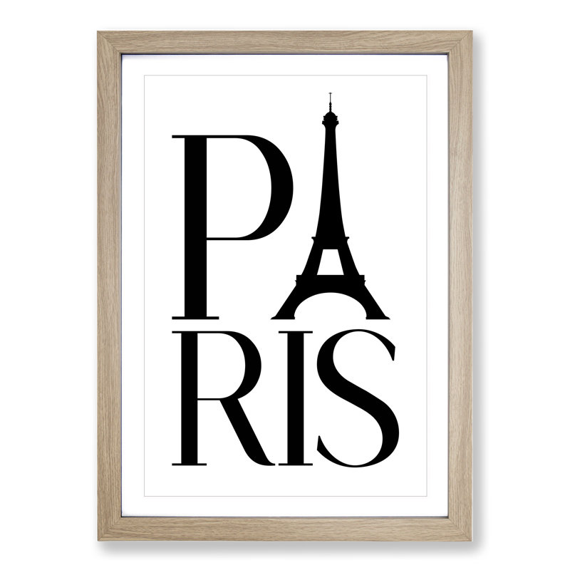 Paris - Picture Frame Typography, 48cm H x 36cm W x 2cm D, Oak Framed