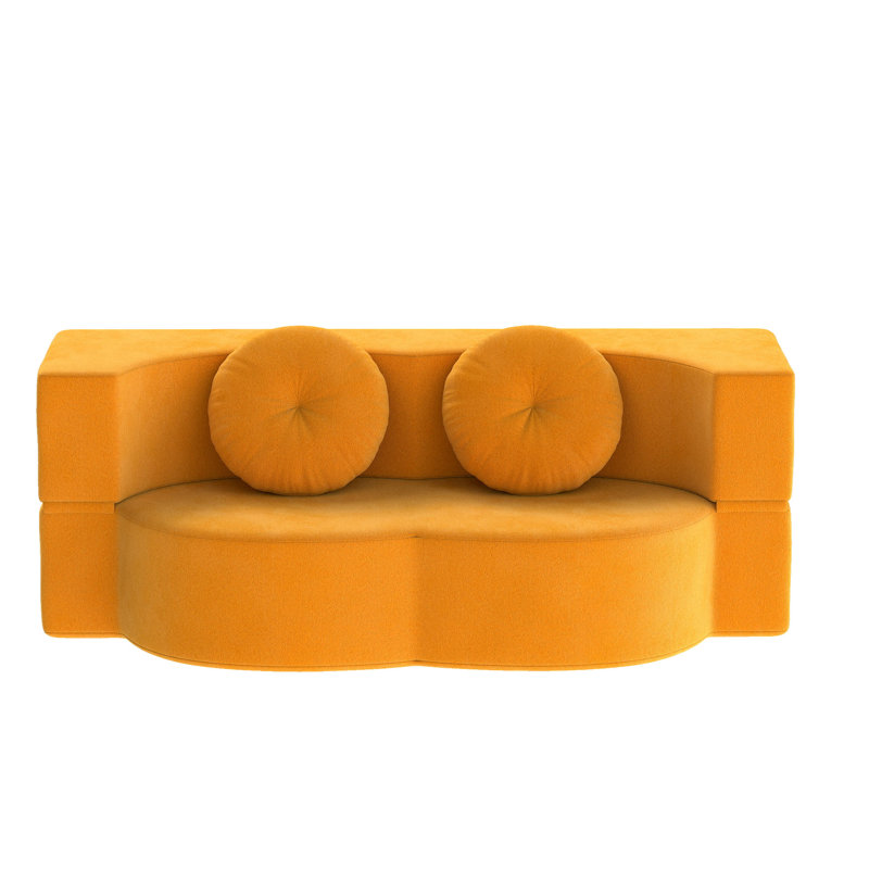 Modern Carpeted Sofa With Dual Cushions, Convertible Foam-filled Sofa Bed, Yellow