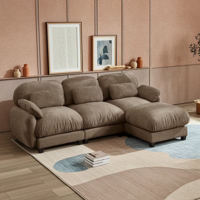 Canapé modulaire moderne en chenille avec pouf amovible, coussins lombaires, coussins en mousse haute densité et assise profonde