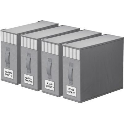 Sturdy Foldable Storage Box With Window And Label, 4 Pieces, Grey