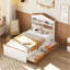 Lit simple en bois en forme de maison avec tablette de rangement sur la tête de lit-1248801698