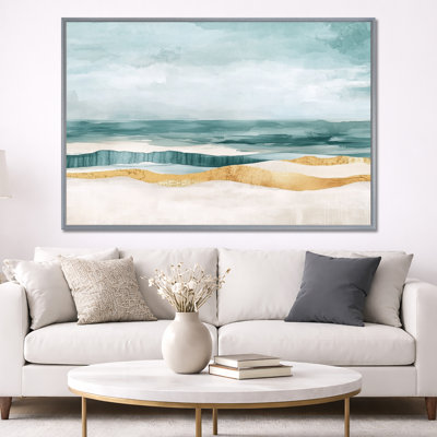 Blue Gold Wall Art, Glam Stripe Canvas, Golden And Blue Stipes