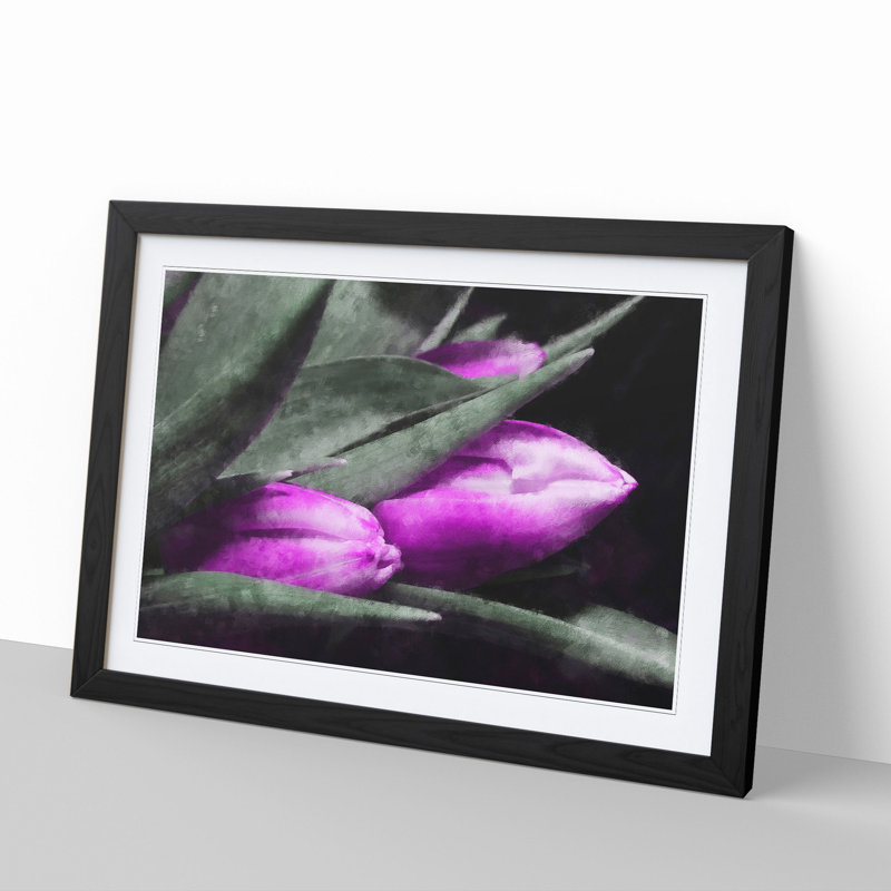 Purple Tulip Flowers Vol.1 - Picture Frame Painting, 27cm H x 36cm W x 2cm D, Black Framed