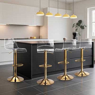 Ensemble de 4 tabourets de bar transparents, tabourets de bar en acrylique pivotant à 360 °, tabourets de bar transparents à hauteur réglable pour cuisine, salle à manger