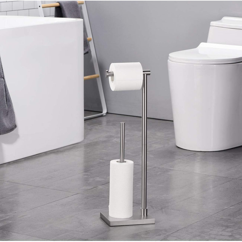 Porte-papier hygiénique sur pied Esparza - Finition brossée en acier inoxydable de qualité supérieure, rangement à 3 rouleaux, distributeur de salle de bain et de cuisine antirouille, aucune installation nécessaire