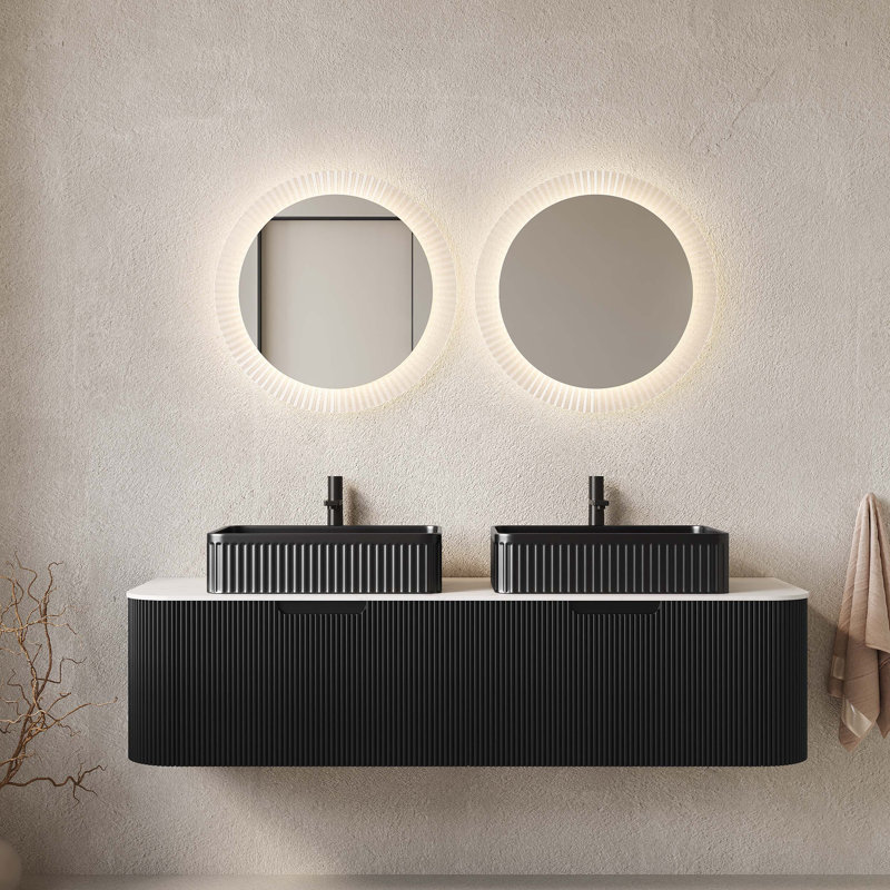 Meuble-lavabo mural flottant avec lavabo et armoire de rangement, avec tiroirs, pré-assemblé pour une installation facile et une utilisation durable