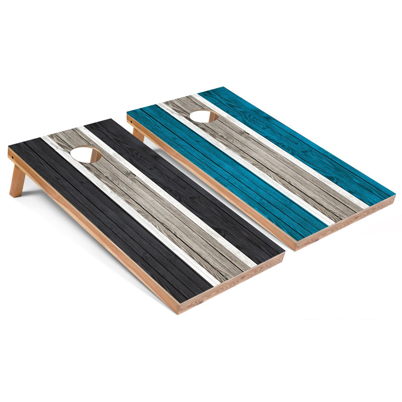 Panneaux de cornhole rayés avec étui et lumières, Gris foncé / turquoise