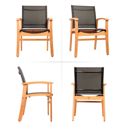 Arnoult Teak Wood Premium All-Weather Wicker Outdoor Dining Armchair