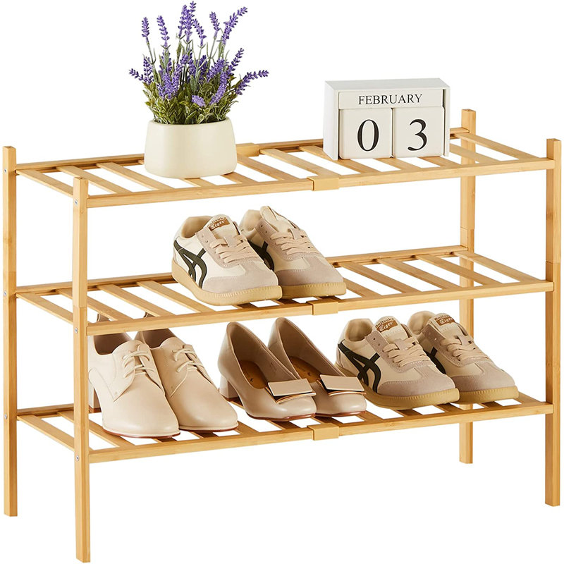 9 Pair Stackable Shoe Rack, Natural