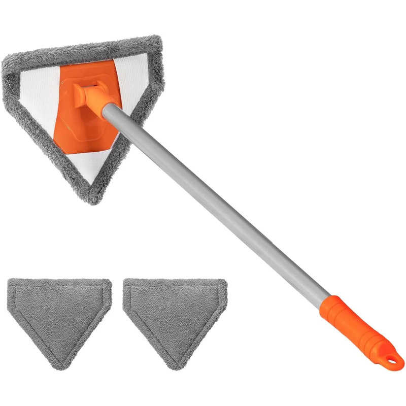Windshield Interior Cleaner Tool, Auto Glass Wash Brush With 2 Washable & Reusable Microfiber Pads, Car Interior Triangular Mop Cleaning Kit For Trucks, Suvs, Rvs And Home Windows