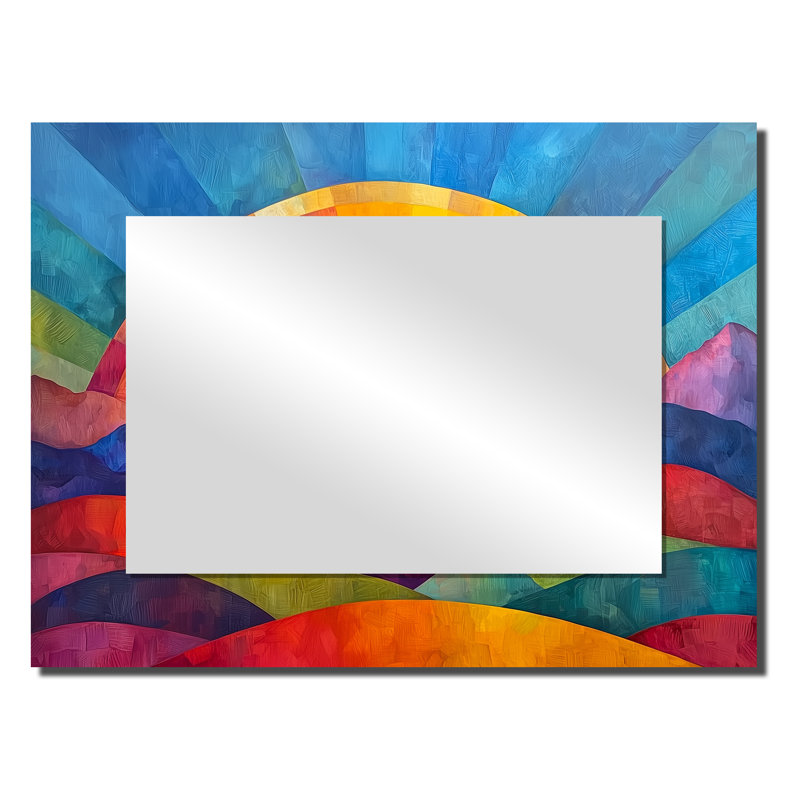 Arc-en-ciel sur des montagnes colorées abstraites - art mural miroir de paysages - imprimé sur métal, 24 po x 32 po