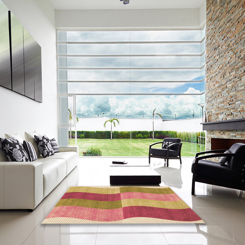 Tapis géométrique vert / ivoire / rose, Carré 6 pi
