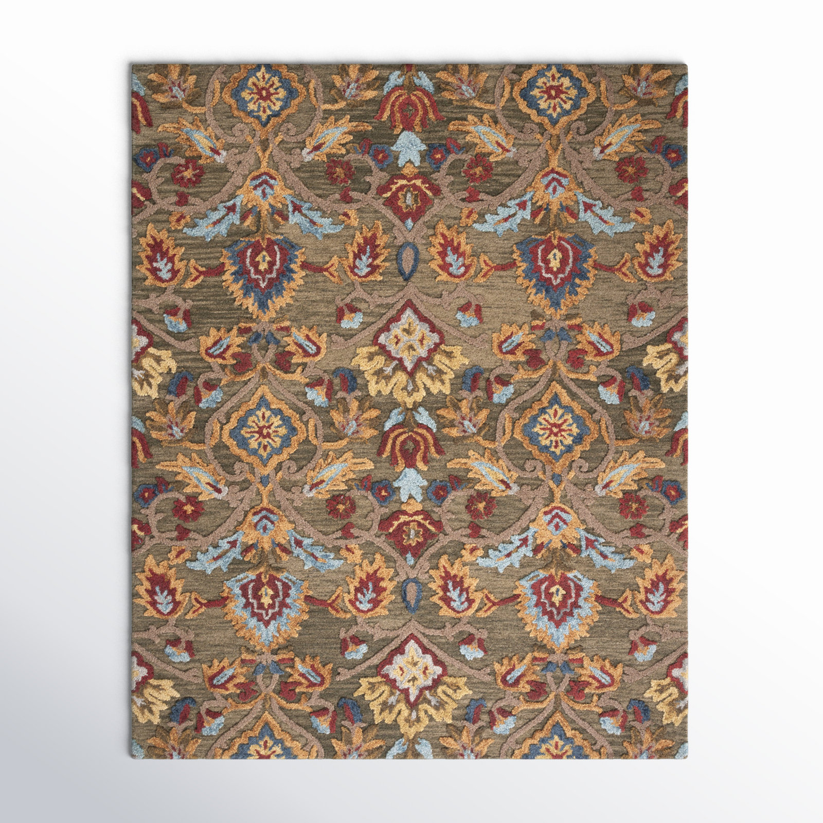 Tansy Handmade Wool Green / Multi Rug, Rectangle 8' x 10'