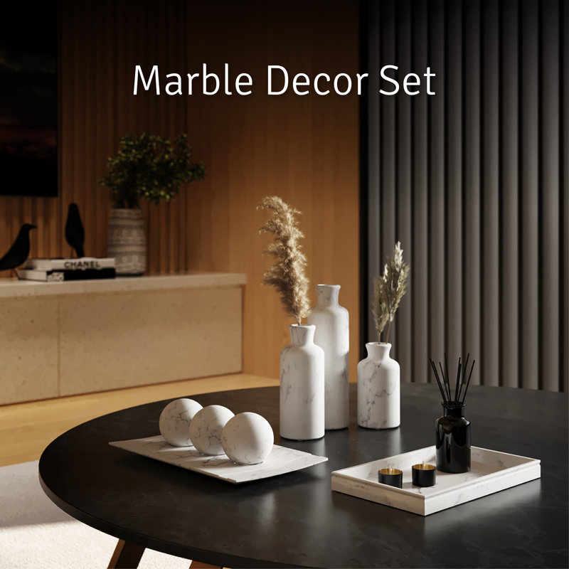 White Marble Decorative Tray and Orb Set for Home Decor