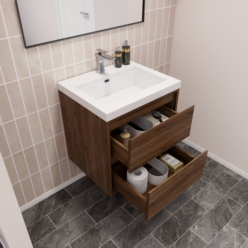Ensemble de meuble-lavabo simple mural 24 po Azden, Bois de rose