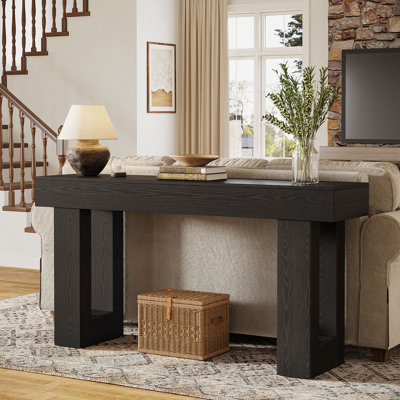 63" Farmhouse Console Table, Natural Wooden Sofa Table Rectangular Accent Console For Entryway, Hallway & Living Room (black)