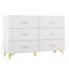 Commode 6 tiroirs blanche avec poignées dorées et pieds en métal