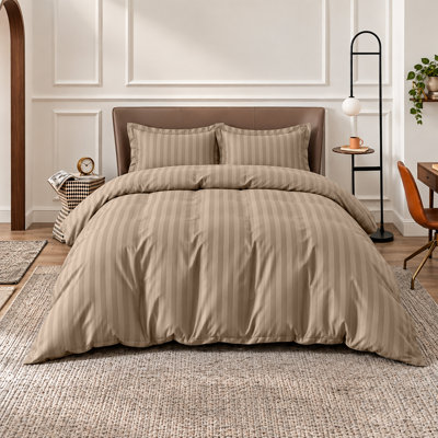 Microfiber Striped Duvet Cover Set with Pillowcases Included