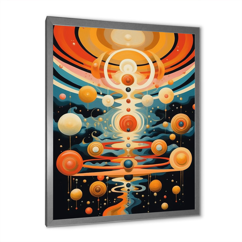 L'illusion du temps, abstrait rétro sur toile, Cadre simple argenté, H 32 po x l 16 po x P 1 po