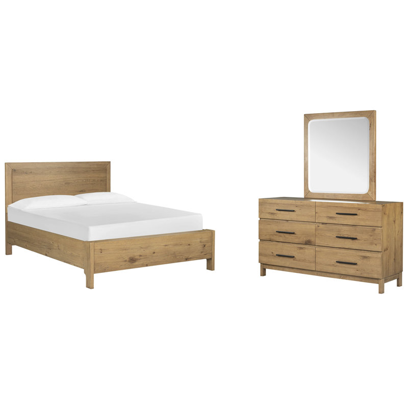 Très grand lit à panneaux et commode avec miroir Portrait, Très grand
