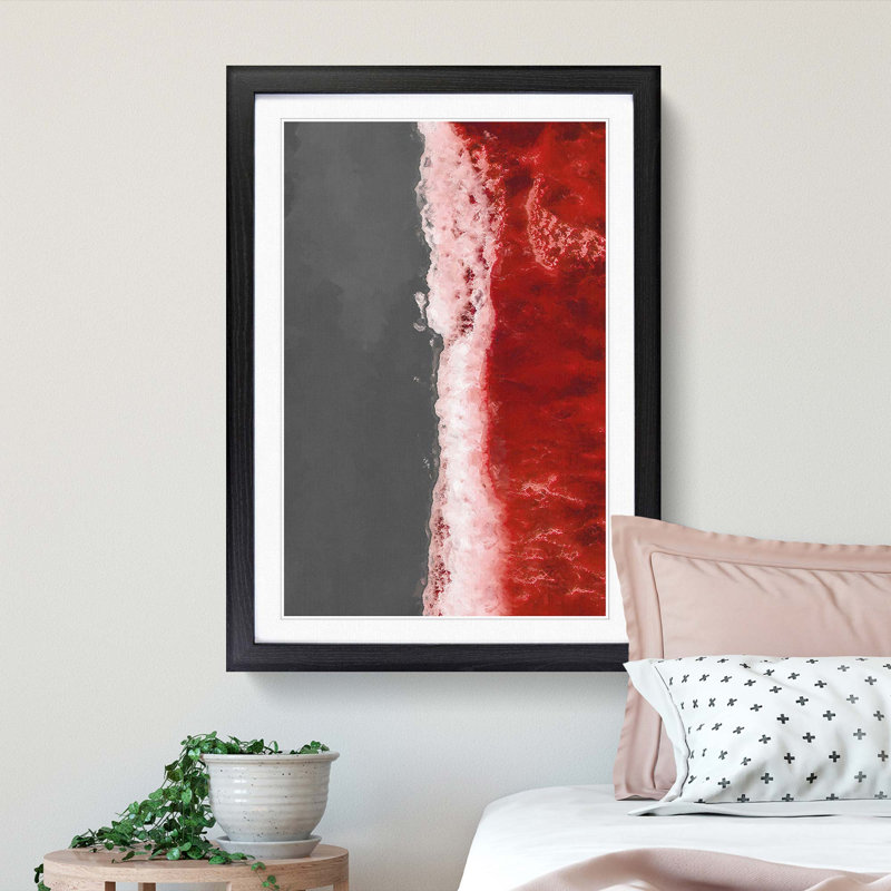 The Red Ocean Waves in Abstract - Picture Frame Graphic Art Print, Black Framed, 87cm H x 62cm W x 2cm D