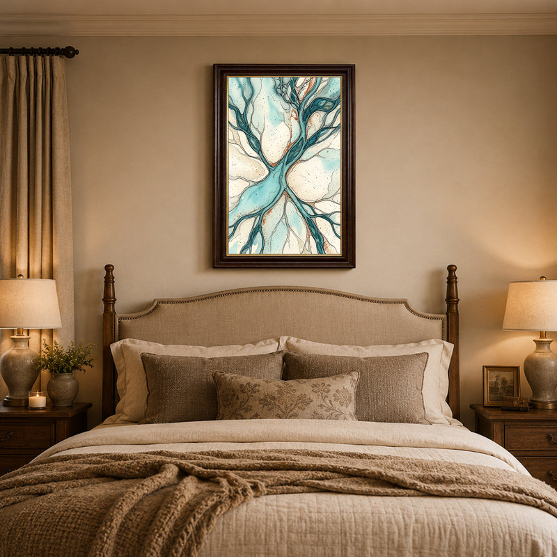 Toile sarcelle et rouille, 24"H x 16"W