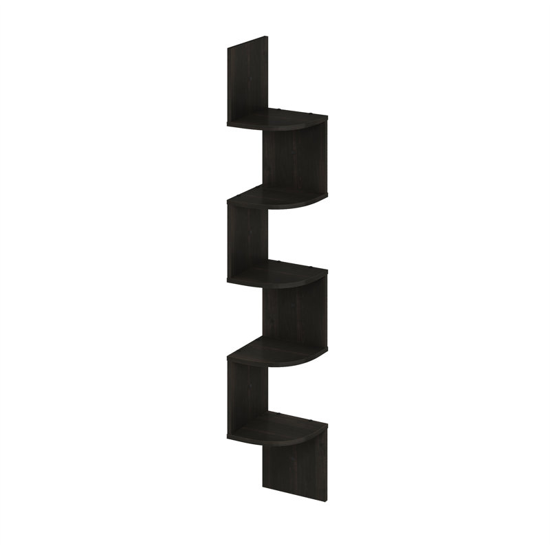 Tablette d'angle flottante à 5 niveaux Furinno, tablettes murales de rangement et de présentation, espresso