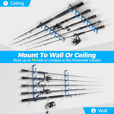 H5 Horizontal Fishing Rod/Pole Holders for Garage, Wall Ceiling Mounted Fishing Rod Holder, Aviation Aluminum Fishing rod rack Holds up to 5/10/20 Rod or Combos Fishing Gear and Gifts for Men