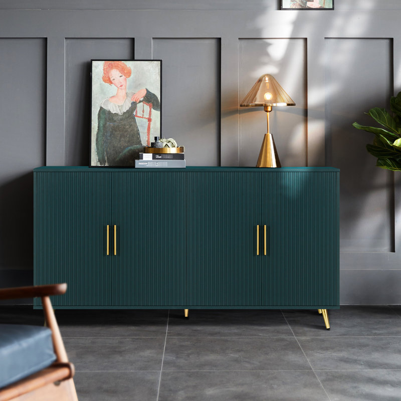 Meuble télé avec armoire de rangement et design classique - bleu marine avec finition bleue