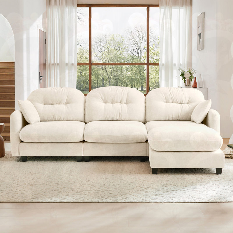 Canapé modulaire 3 places avec 1 repose-pieds, 3, H 36,6 po x l 107 po x P 59,5 po, Beige