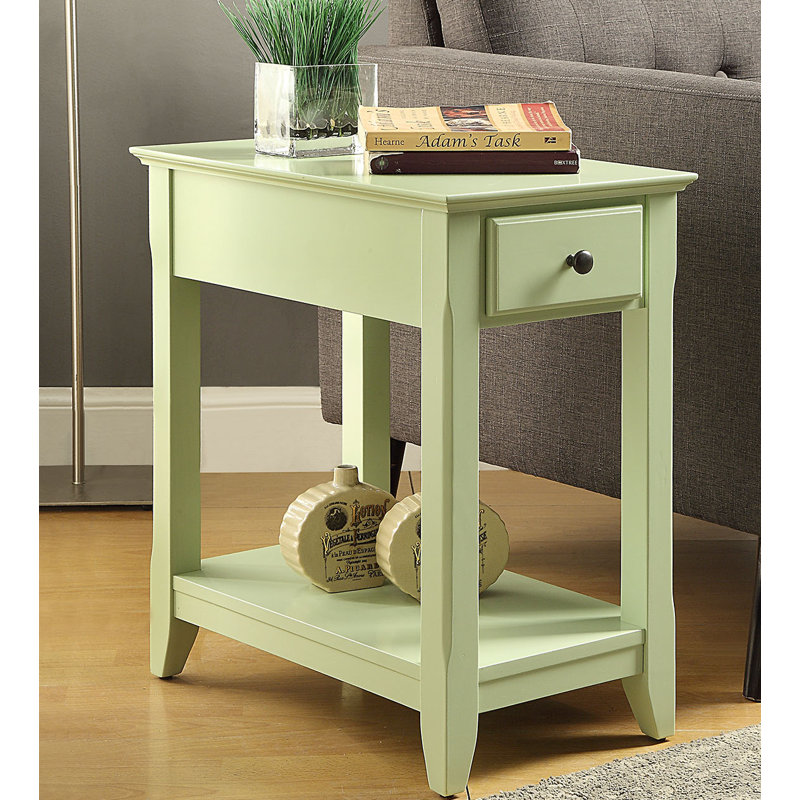 Bhairavi Transitional Wooden Rectangular End Table with Storage, Light Green, 23" H x 13" W x 22" D Duplicate