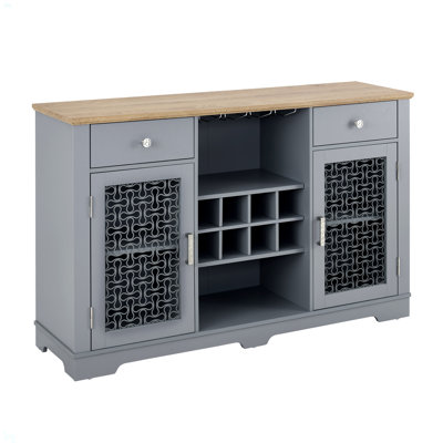 Sideboard with 2 Drawers and Elegant Glass Door Cabinets, Wine and Glass Rack