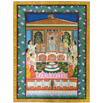 Rajbhog For Shrinathji - Pichwai Painting | Watercolor On Cloth | By Jagriti Bhardwaj