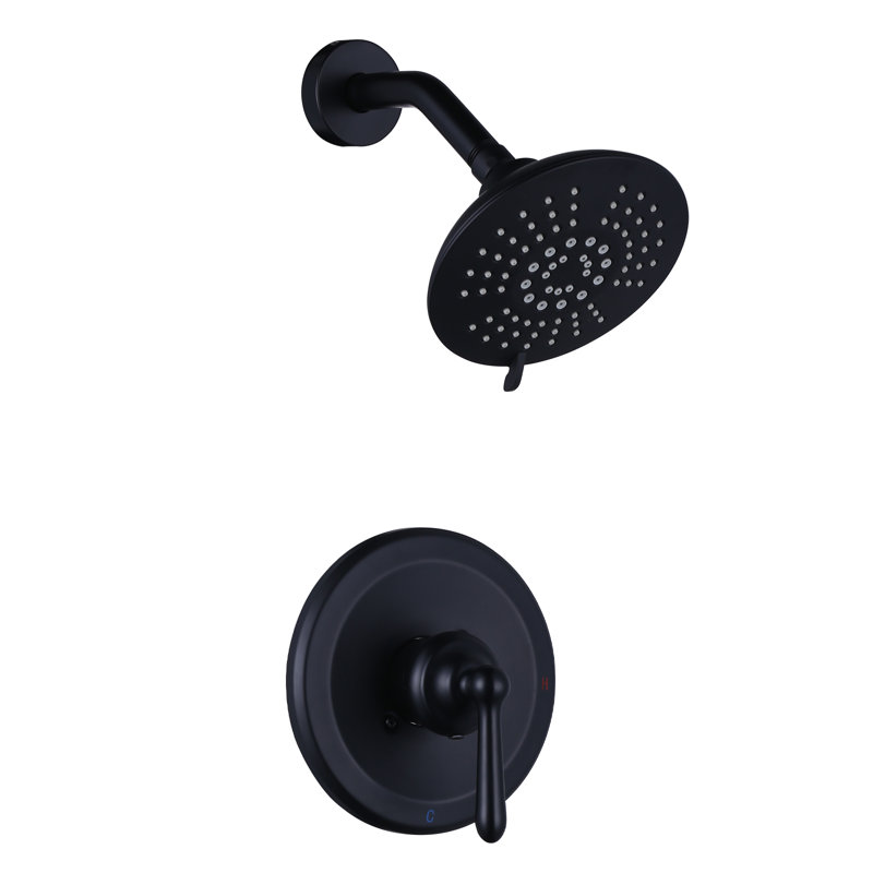 Robinet de douche à poignée simple à 5 jets avec 6 po Pomme de douche à pluie haute pression, Noir mat