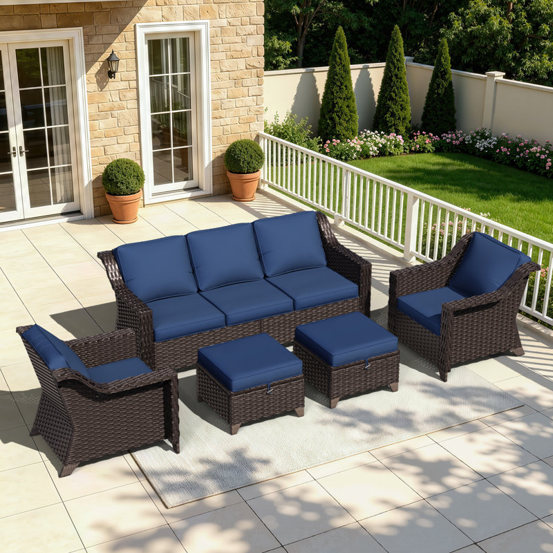 5-Seater Outdoor Conversation Set with Cushions, Blue