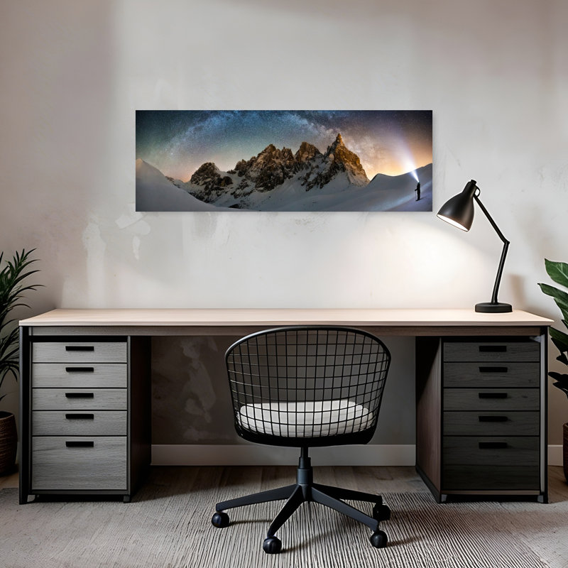 «Milky Way Mountain Trek Serene Abstract Contemporary Landscape Mountain», art mural, H 12 po x l 36 po