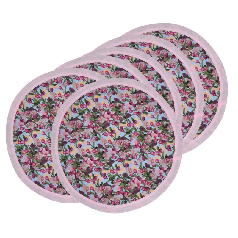6 napperons ronds Romance is Blue / rose